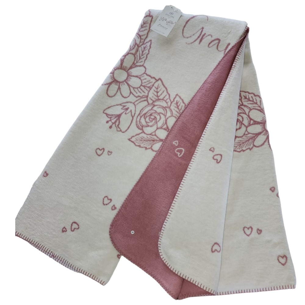Docofil Throw Blanket For Grammy Pink Ivory Reversible 51x67‎ Made in Portugal